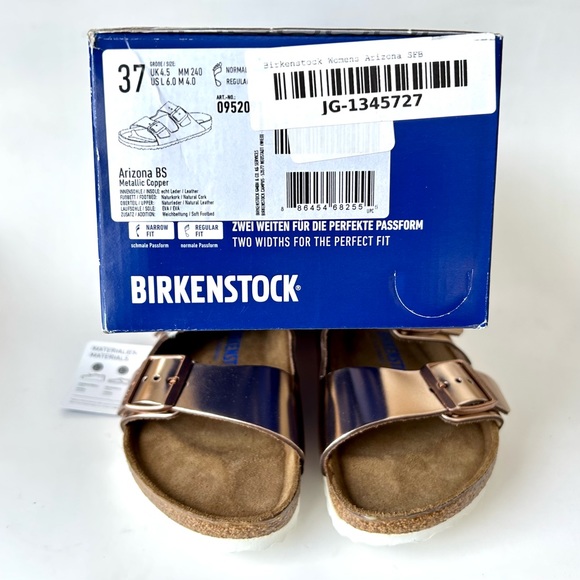 Rose Gold Metallic Copper Birkenstock Arizona Two Strap Sandals New Size 37 - Picture 11 of 11